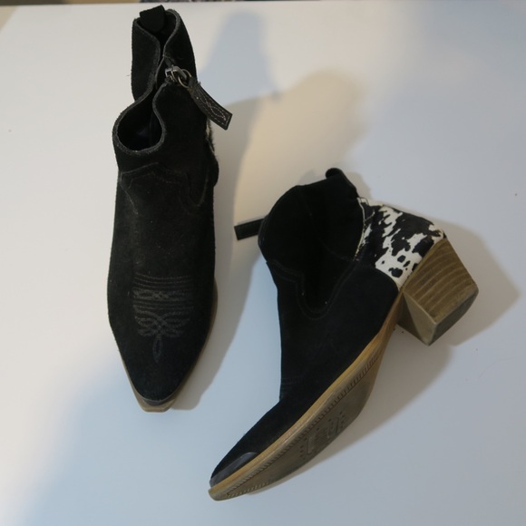 Dingo Buck the Rules Leather Ankle Boots Pieced Fur Suede Snip Toe Country Comfy - Picture 14 of 14